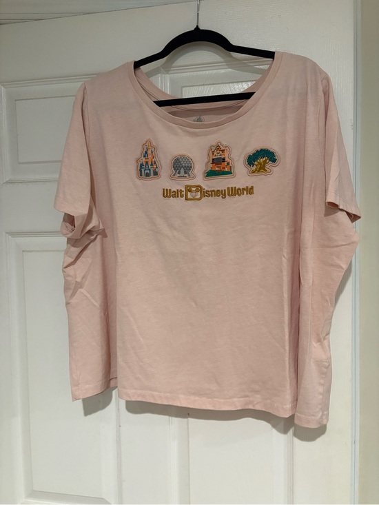 Disney Tops - Disney Park Icons Pink Tee with Walt Disney World Embroidered Patches-SOFT